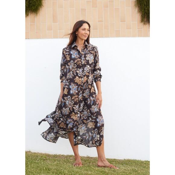 Maye Dress Women XS Brown Issa Zingara Paisley Print Long Sleeve Midi Shirtdress - Picture 1 of 9